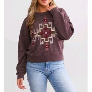 Ariat Woman's Crop Sweatshirt Size XL Maroon Embroidered Western